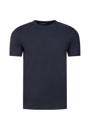 Marineblå kortærmet t-shirt med rund halsudskæring og subtilt præget logo på brystet.