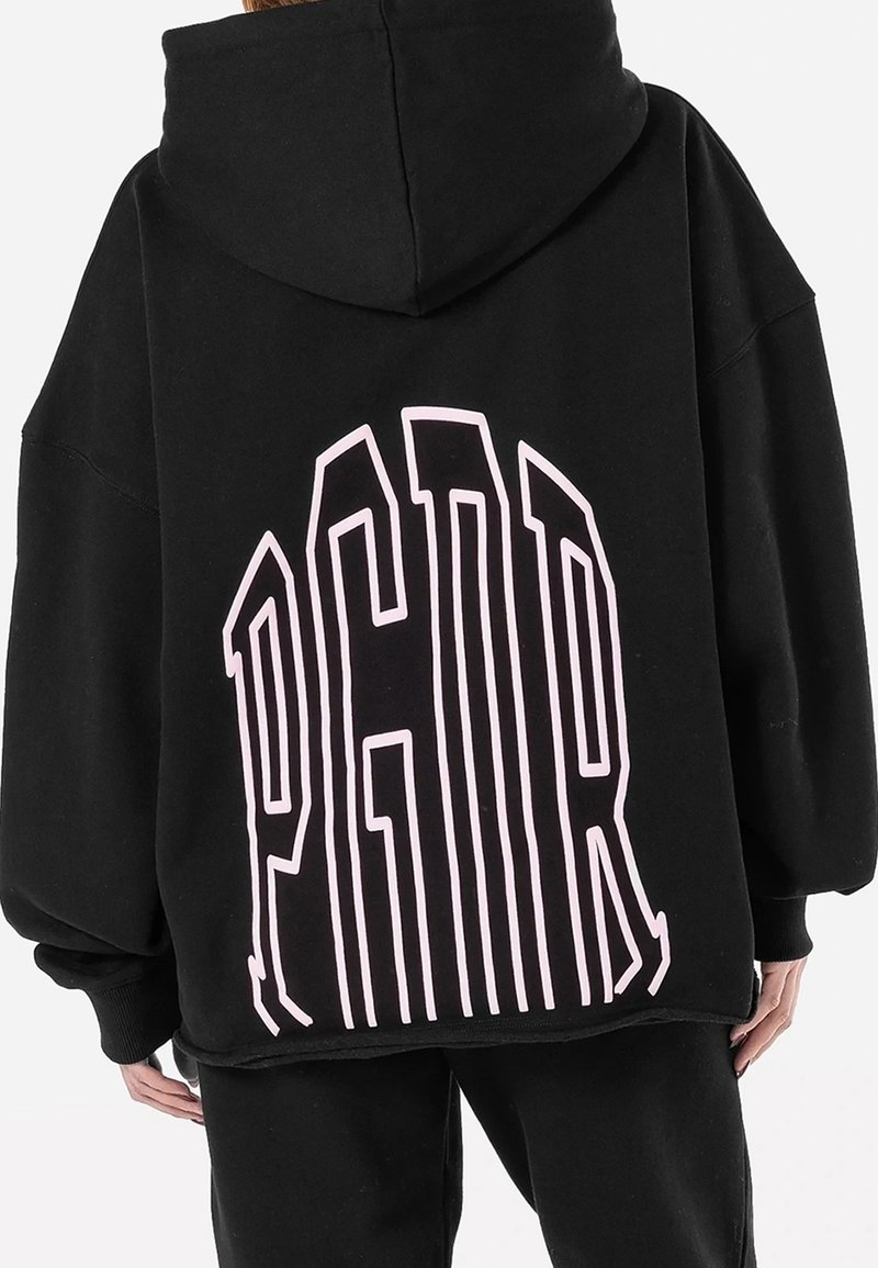 Black oversized hoodie with a pink graphic logo "PGDR" on the back. Made of soft material, featuring a hood and loose fit.