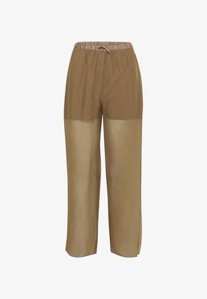 Lengvi, rudi klostuoti kelnių su permatomu apatiniu sluoksniu, elastinga juosta ir reguliuojamu raišteliu. Atsipalaidavęs siluetas.