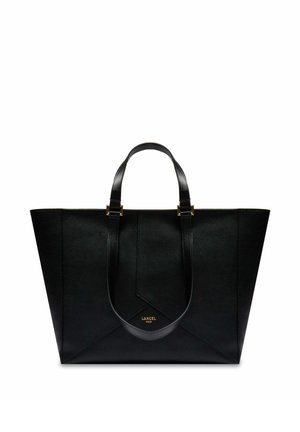 Sac fourre-tout en cuir noir avec double poignée, finition texturée, et petit logo doré "Lancel Paris" au centre avant.