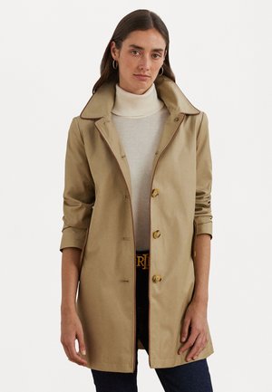 FAUX-LEATHER-TRIM HOODED COAT - Parka - birch tan