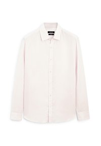 Light pink long-sleeve shirt made of a soft, textured fabric. Features a classic collar and button-down front with matching buttons.