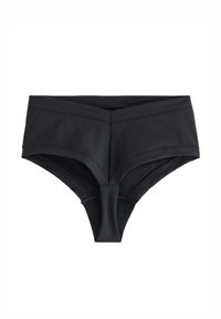 Sort svømmedragt med høj talje og glat tekstur. Har dobbelt syning og en central U-formet udskæring for ekstra detaljer.