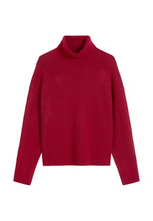 Rode coltrui gemaakt van zachte stof, met een losse pasvorm, lange mouwen en ribbelafwerking aan de zoom en de kraag.