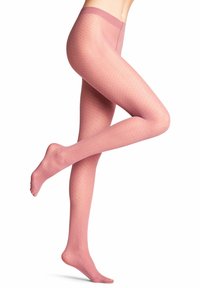 Leggings in un morbido rosa chiaro con un motivo a diamante testurizzato su tutta la superficie, dotati di una vita ampia e di una finitura trasparente.
