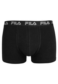 Boxer shorts in cotone nero con taglio aderente, dotati di una cintura elastica grigia con il logo "FILA" in evidenza.