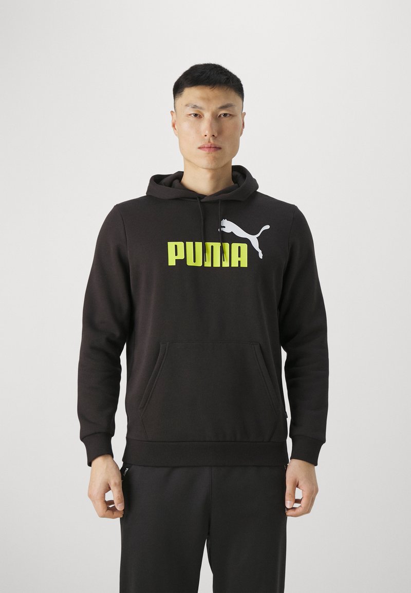 Puma BIG LOGO HOODIE - Sweatshirt - black/lime sheen