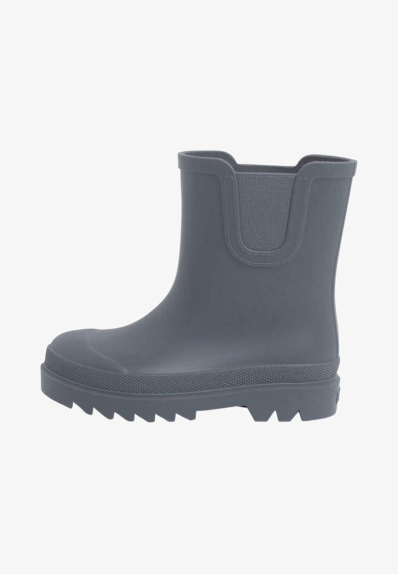 Botte de cheville en caoutchouc grise avec un bout rond, une semelle à motif antidérapant et des panneaux latéraux en élasthanne. Fini lisse avec des bords renforcés pour plus de durabilité.