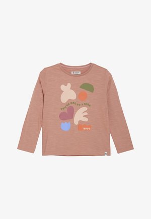 Stofzuiger roze lange mouwen peutershirt met kleurrijke abstracte vormen en de tekst "JIJ BENT UNIEK" op de voorkant.