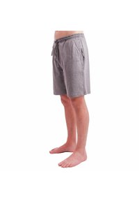 Graue Baumwollshorts mit elastischem Bund und verstellbarem Kordelzug. Verfügt über Seitentaschen und eine lockere Passform. Keine sichtbaren Muster.