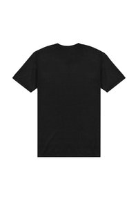 Sort bomulds T-shirt med klassisk rund hals og korte ærmer. Glat tekstur, ingen synlige mønstre eller designs på ryggen.