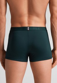 Tmavě zelené formované boxerkové šortky s měkkým elastickým pasem s jemným brandingem. Hladká tkanina s těsným střihem.