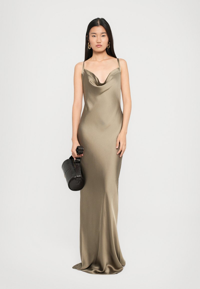 slim fit dress slacks Gold Ruched Metallic Maxi Dress main image 0