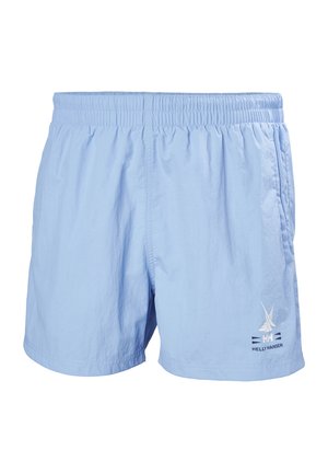 Jasnoniebieskie szorty kąpielowe z elastyczną talią, bocznymi kieszeniami i małym białym logo po lewej stronie z przodu. Gładki, lekki materiał.
