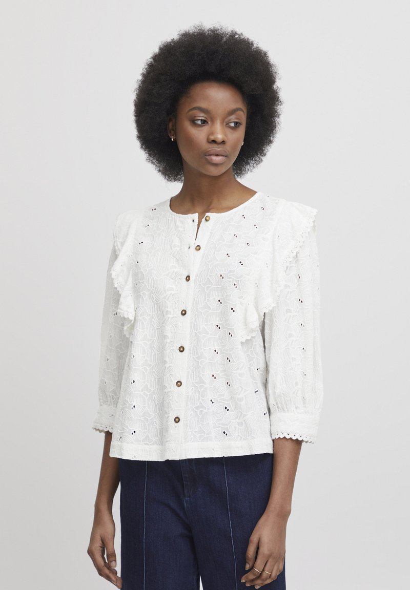 Atelier Reve Irisa Collarless Embroidery Anglaise Cotton Blouse White