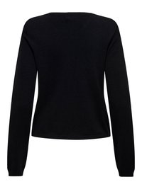 Pull en maille noir à manches longues avec un col rond et un ourlet droit, vu de dos.