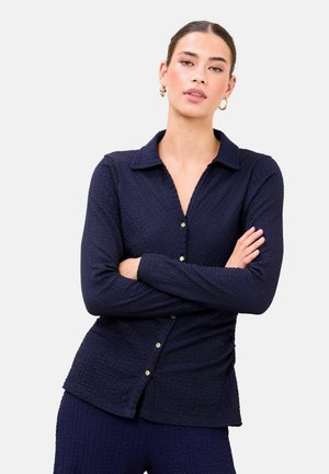 CRINKLE CINCHED WAIST - Nööpidega pluus - navy