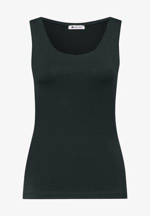 Sort ærmeløs dametop med rund halsudskæring og tætsiddende pasform, mærket Street One indeni kraven.