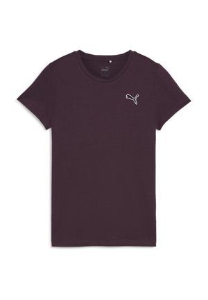 Ciemnofioletowy krótki rękaw T-shirt Puma z okrągłym dekoltem i małym białym logo Puma na lewej piersi.