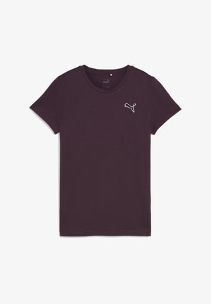 Ciemnofioletowy krótki rękaw T-shirt Puma z okrągłym dekoltem i małym białym logo Puma na lewej piersi.