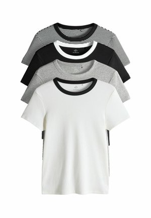 REGULAR FIT - SHORT SLEEVE 4 PACK - T-Shirt basic - black white stripe grey