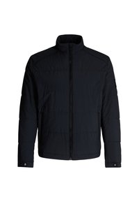 Czarna pikowana kurtka z wysokim kołnierzem, pełnym zamkiem z przodu i dwoma bocznymi kieszeniami. Posiada przeszywane akcenty i mankiety zapinane na napy.