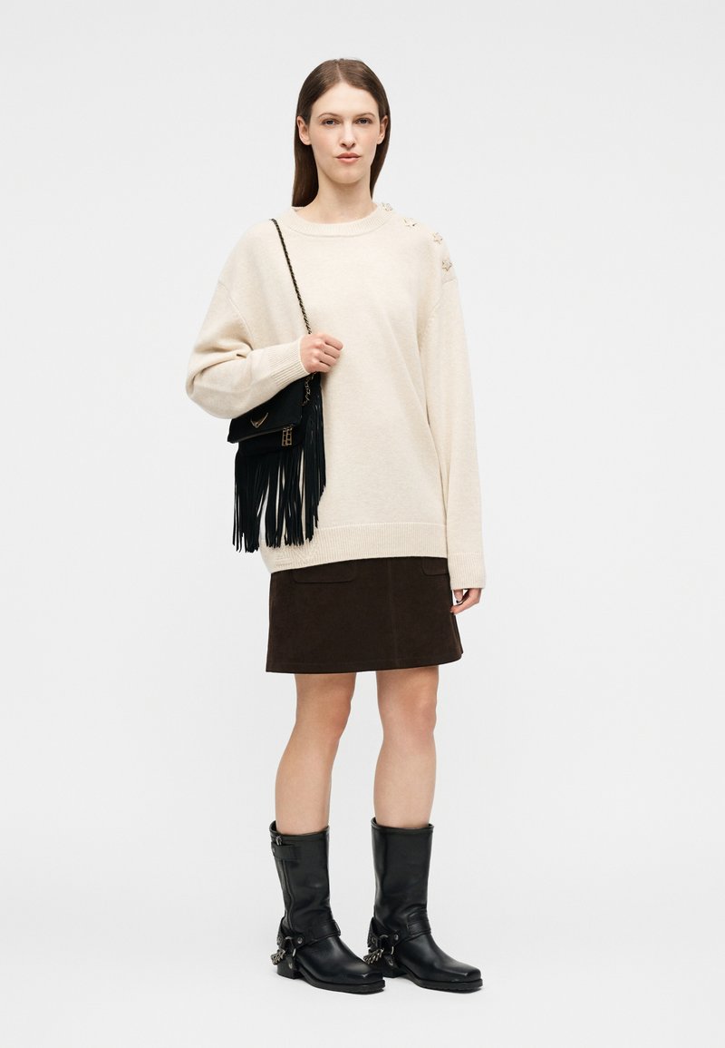 Pull ZADIG & VOLTAIRE - Laine/Alpaga Avec Détails Cuir - Taille S/M - Gris - Occasion Très Bon état