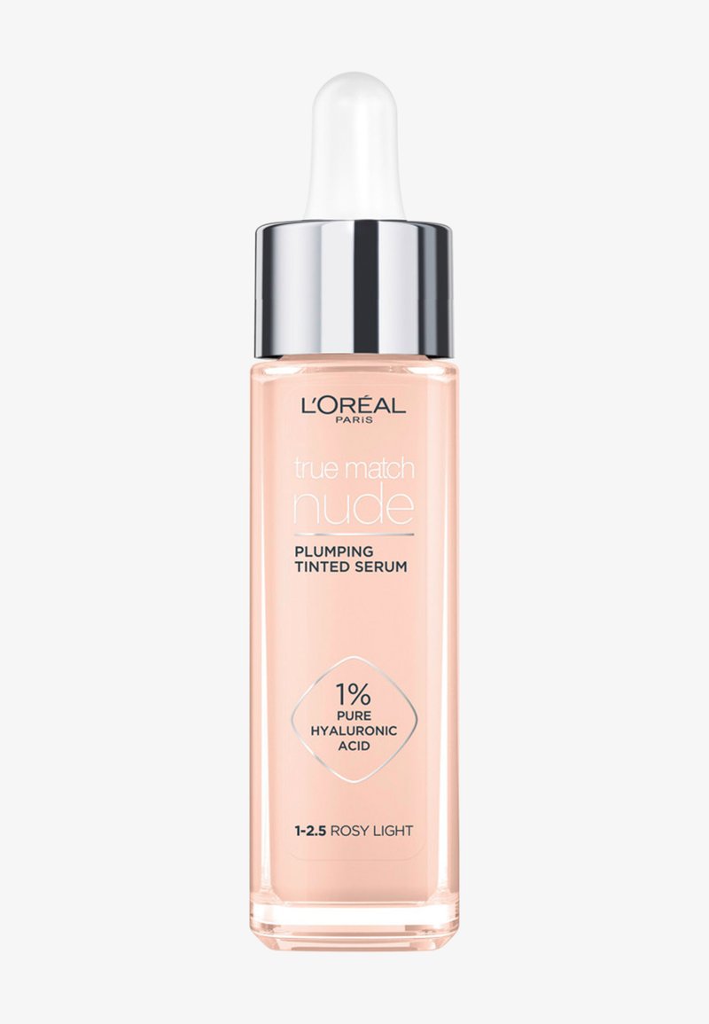 Butelka serum tonującego L'Oréal Paris True Match Nude z aplikatorem kroplowym, 1% czystej kwasu hialuronowego, odcień 1-2,5 Rosy Light.