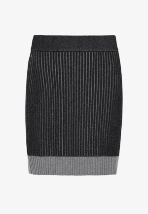 Strikket nederdel med lodrette ribstriber, mørkegrå og lysegrå farveblokke, med en tætsiddende taljelinning og en lige silhuet.