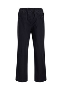 Μαύρο, κομμένο παντελόνι με ελαστική μέση και τέσσερις τσέπες, με λεία υφή και ίσια γραμμή.