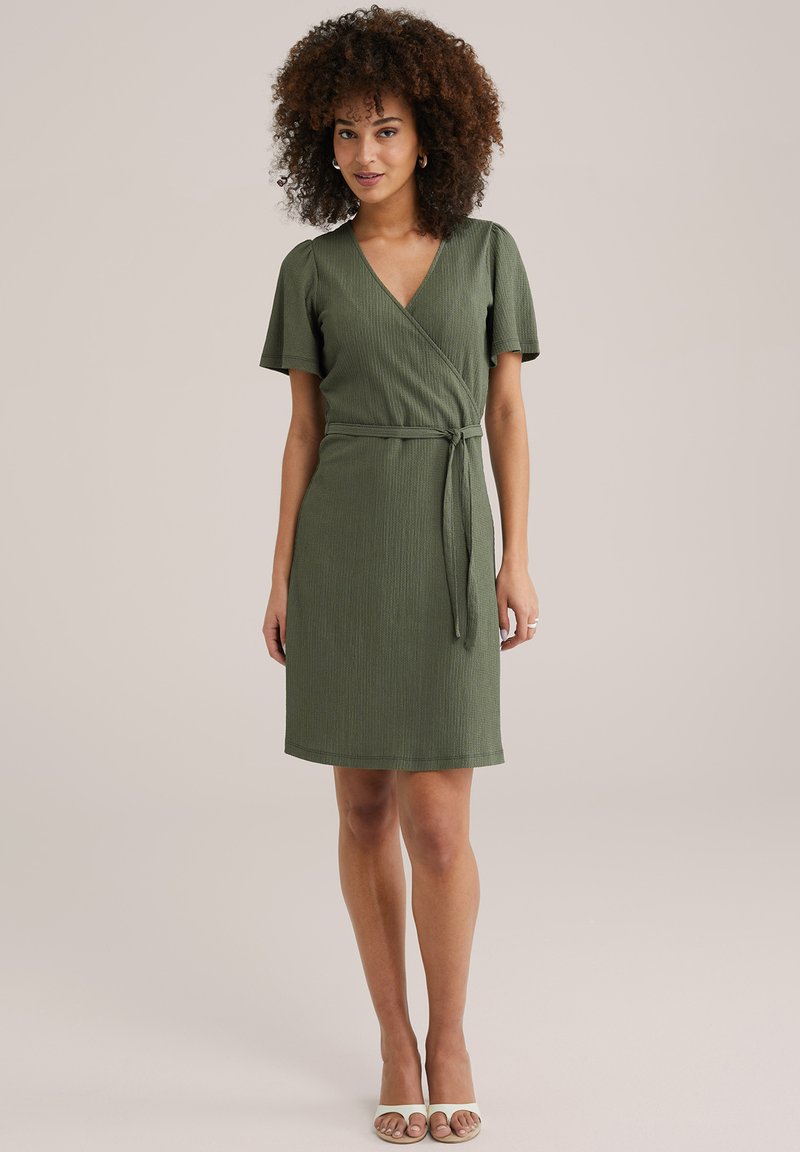 slim fit dress slacks 2-Way Short Sleeve Shirt Dress in Army Green // PerfectDD Army Green / L main image 1