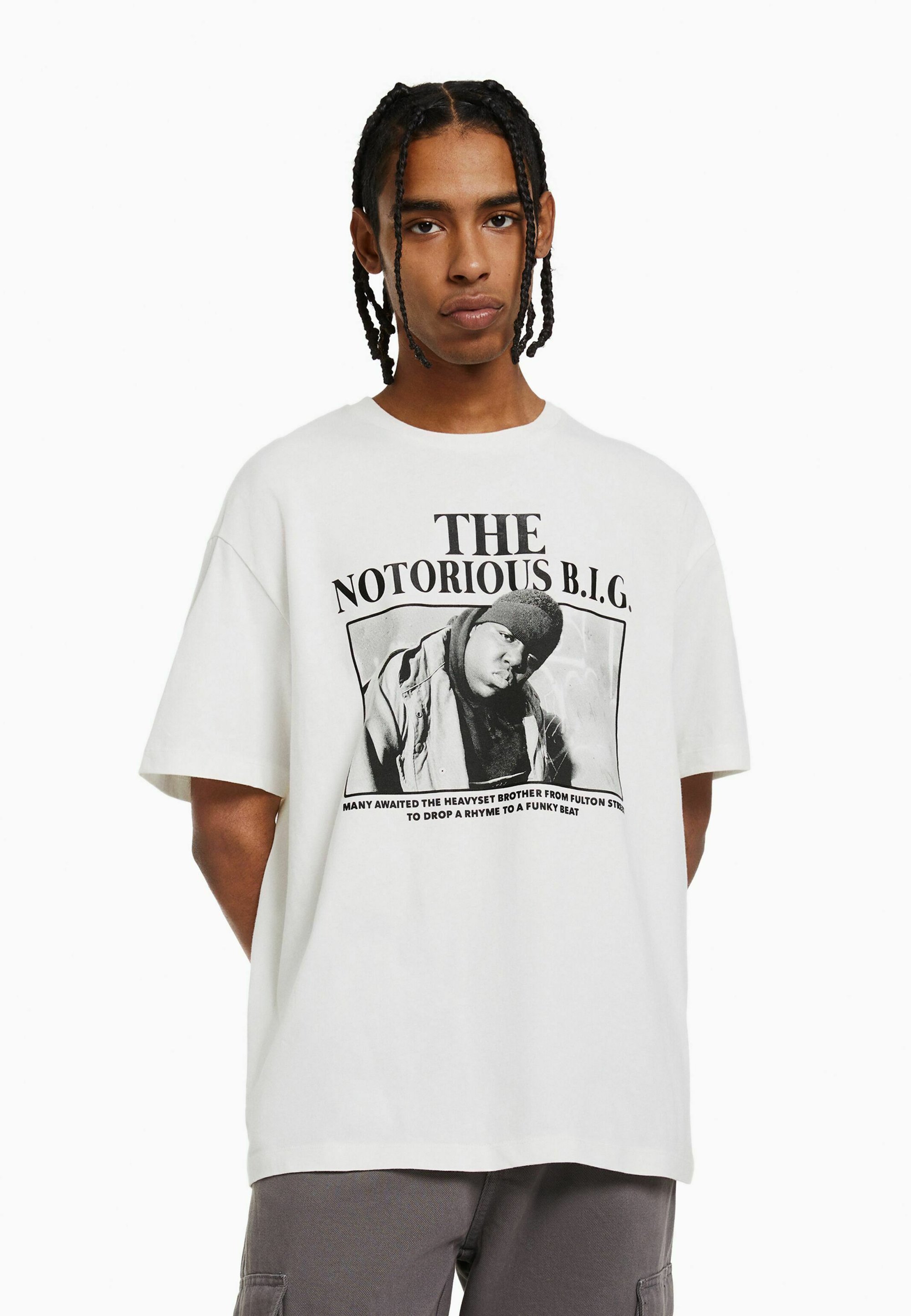 Kurt Cobain Et Notorious Big Pix Bershka THE NOTORIOUS B I G SHORT SLEEVE BOXY - T-shirt imprimé - off  white/écru - ZALANDO.FR