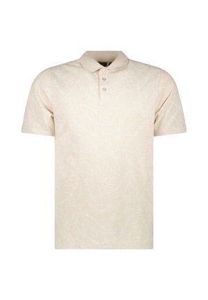 Lichtbeige poloshirt met een bladpatroon, drie knopen en een klassieke kraag. Gemaakt van zachte, ademende stof met korte mouwen.