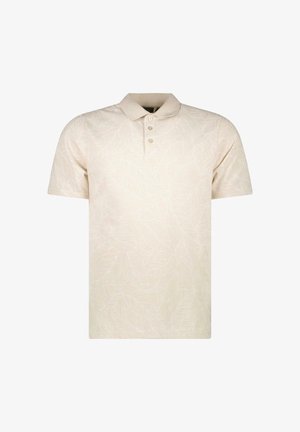 Lichtbeige poloshirt met een bladpatroon, drie knopen en een klassieke kraag. Gemaakt van zachte, ademende stof met korte mouwen.