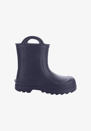 Czarny gumowy but z teksturowaną powierzchnią, zaokrąglonym czubkiem, solidną podeszwą i uchwytem na górze dla łatwego zakładania. Posiada średniej wysokości cholewkę.