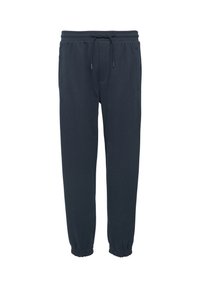 Dunkelblaue Sweatpants mit elastischem Bund, verstellbarem Kordelzug und Bündchen an den Knöcheln. Verfügt über Seitentaschen zur Aufbewahrung.