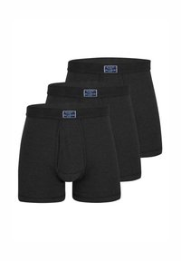 Schwarze Baumwoll-Boxershorts im Dreierpack, mit gerippter Textur, elastischem Bund und Fronttaschen-Design.