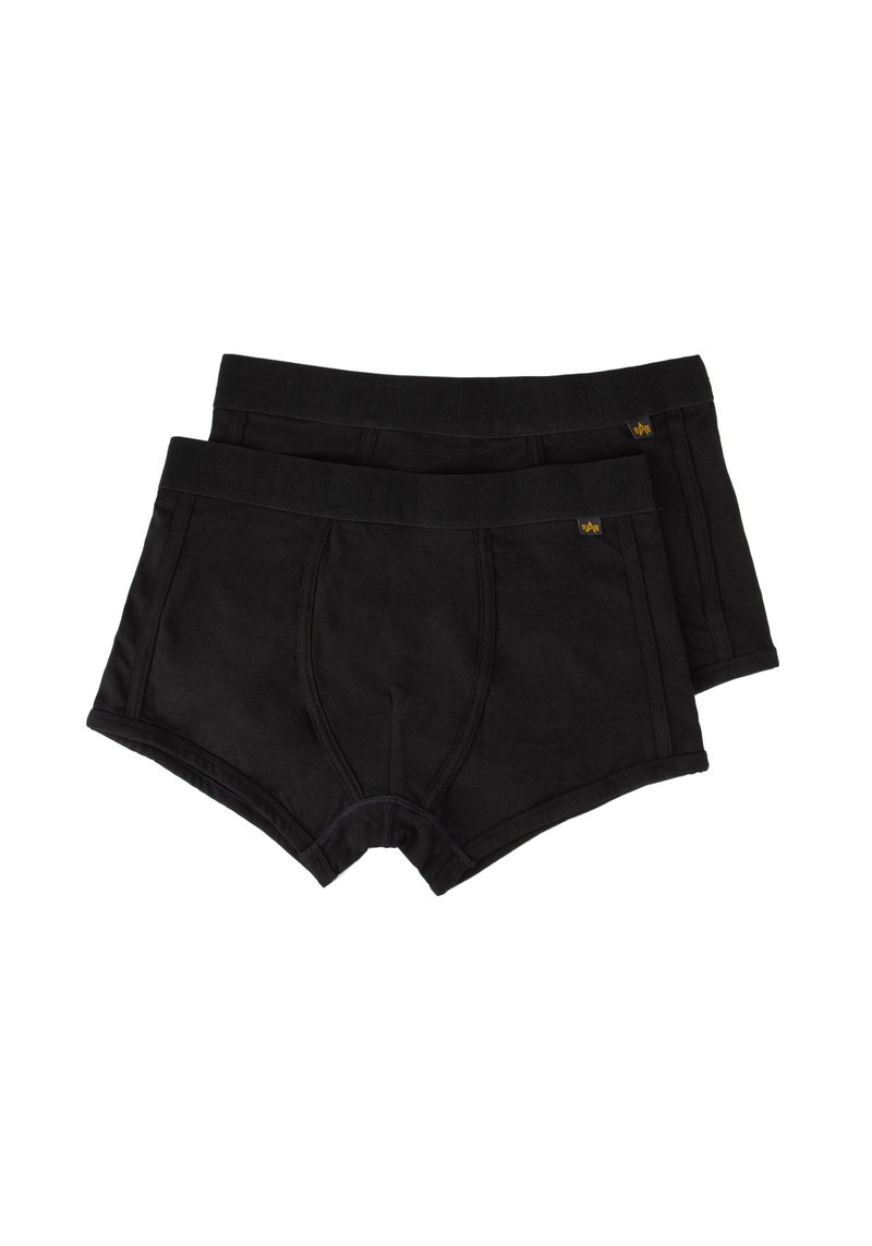 Crne pamučne bokserice s glatkom teksturom, elastičnom trakom u struku i prilagođenim dizajnom. Uključuje dva para složena.