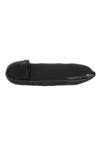 Black slipper with a smooth fabric upper, rubberized sole, and textured edges. Features a rounded toe and minimalistic design.