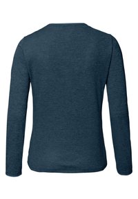 Langermet skjorte i mørkeblå, laget av mykt stoff. Har rund halsutskjæring og tettsittende ermer med enkel design uten synlige logoer.