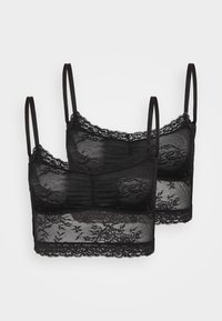 Sorte blonde bralette sæt med justerbare stropper, blomsterdetaljer, bølget kant og gennemsigtig mesh-stof. To dele inkluderet.