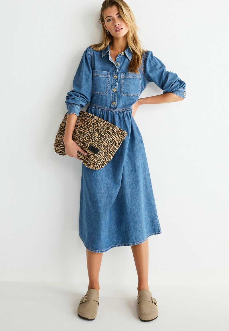 Next SMOCK MIDI  - Farkkumekko - mid blue denim