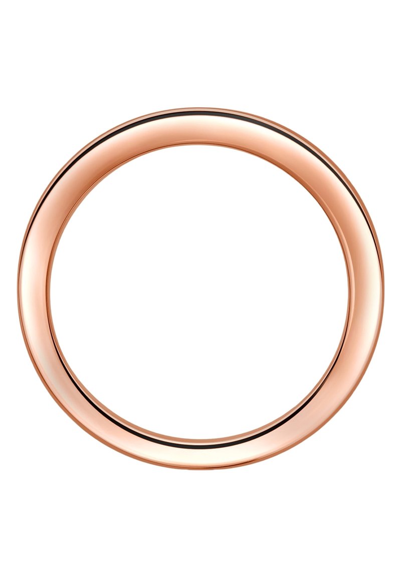 Roséguld cirkulär armband med en slät, reflexiv yta, som har en subtil svart accent som löper längs den inre kanten.