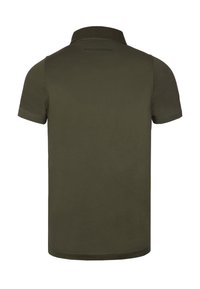 Olivgrünes Kurzarm-Polohemd aus Baumwolle, mit Kragen, gesticktem Saum und geprägtem Logodetail auf der Rückseite.
