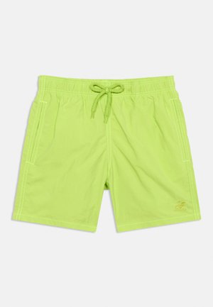 Pantaloncini da nuoto verde brillante con vita elastica, coulisse regolabile, tasche laterali e piccolo logo ricamato sulla parte inferiore della gamba destra.