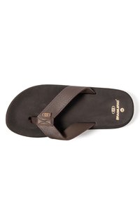 Sandalia tipo chancla en color marrón y negro con tira texturizada y logo de la marca "Brasil Ativas" en la plantilla, talla 44, mostrada sobre fondo blanco.