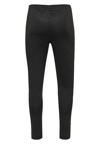 Zwarte sportleggingen gemaakt van glad, rekbaar materiaal. Voorzien van een elastische tailleband en een figuurvormende pasvorm met enkel lengte.