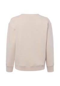 Felpa beige chiaro con scollo tondo, polsini e orlo a coste. Tessuto liscio, vestibilità comoda e spalle scivolate. Design minimalista.