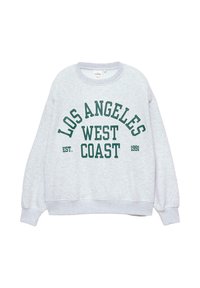 Grijze sweatshirt met een ronde hals. Heeft "LOS ANGELES WEST COAST" in donkergroen gedrukt. Ribgebreide manchetten en zoom, comfortabele pasvorm.