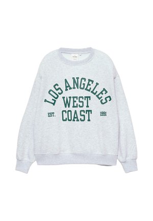 Šedá mikina s kulatým výstřihem. Na přední straně má potisk "LOS ANGELES WEST COAST" tmavě zelenou barvou. Rukávy a spodní lem jsou opatřeny žebrovanou úpravou, volnější střih.